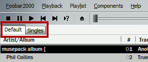Playlist tabs on the top left of the playlist